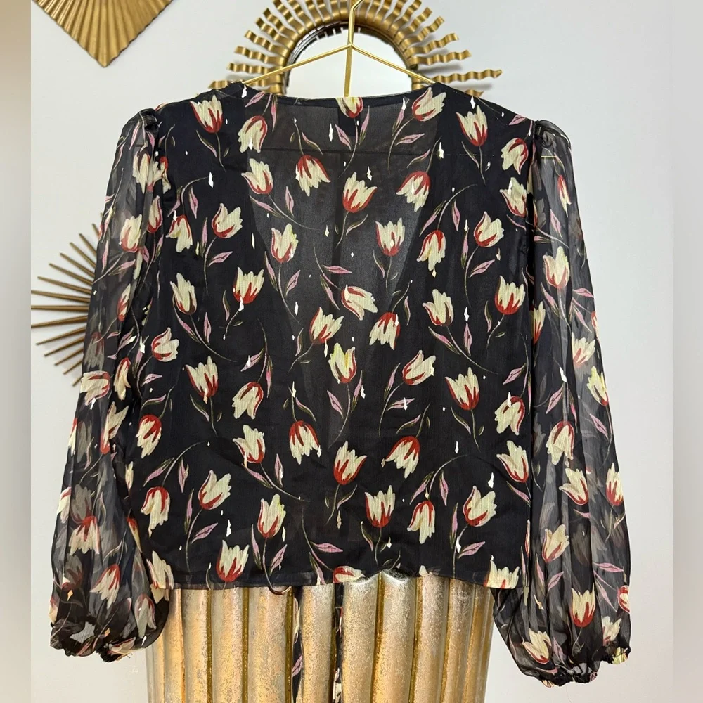 Dazy - Black Floral Sheer Blouse